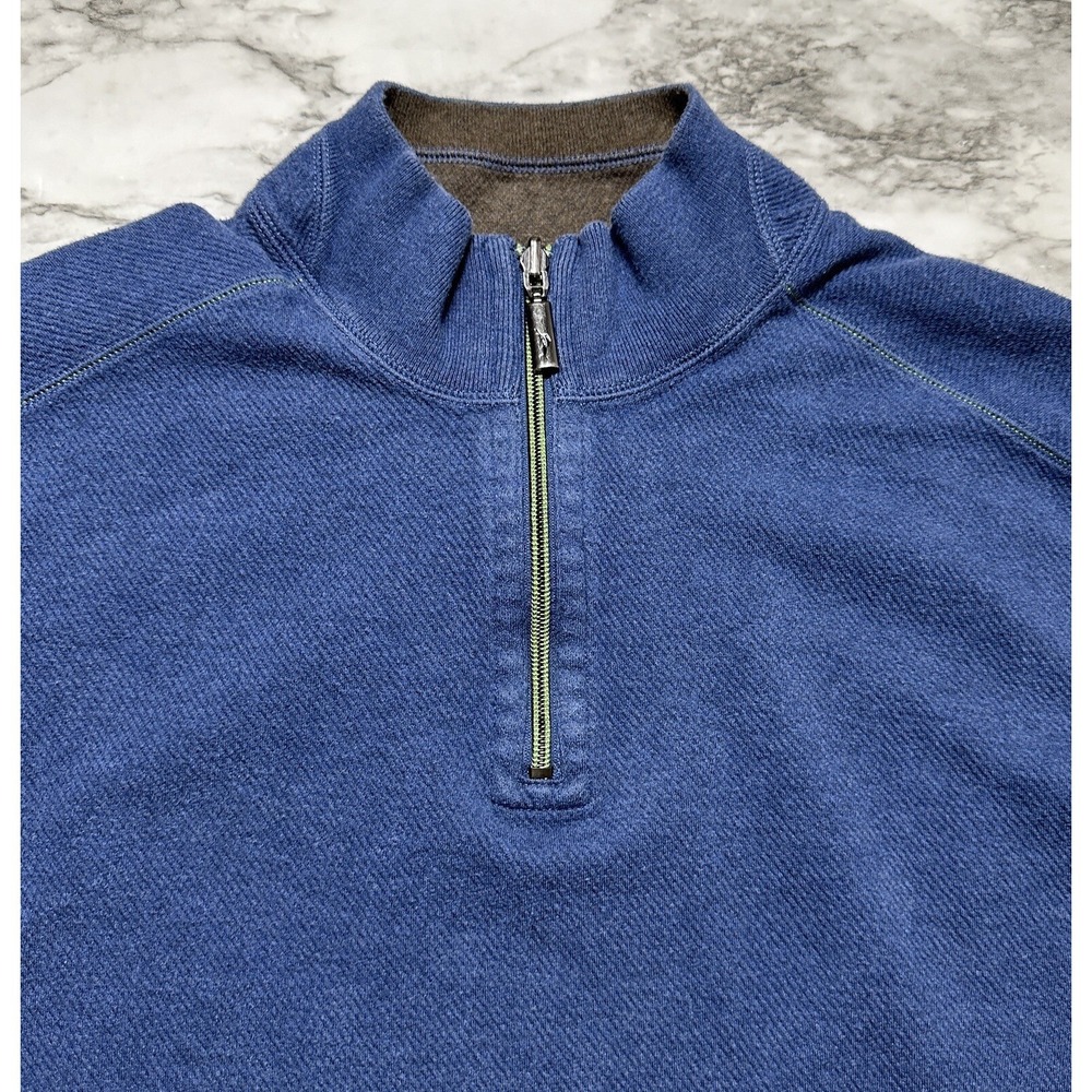Tommy Bahama Men's Sweater L Blue Brown Long Sleeve 1/4 Zip Pullover Reversible - Picture 2 of 10